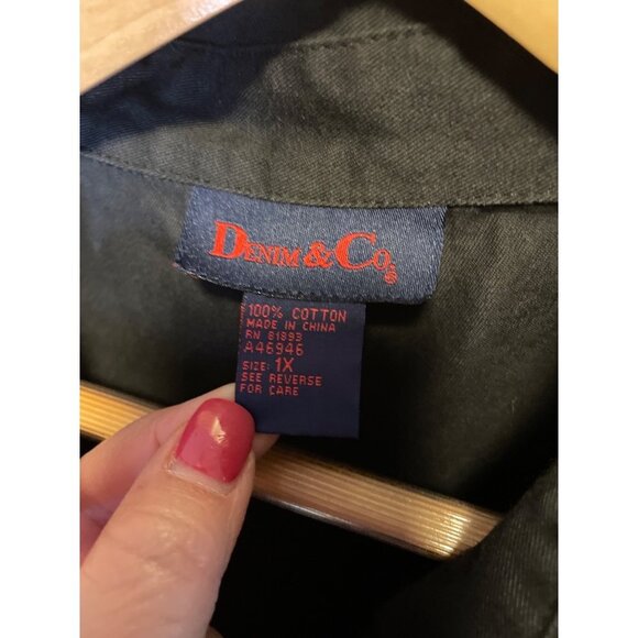 Denim & Co Black Long Safari Button Front Jacket Sz 1X - Picture 5 of 9